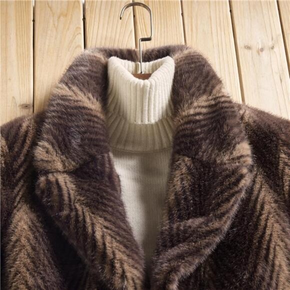 Men's Faux Mink Coat Mid-Length Open Front Single Breasted Reversible Fur Jacket - Picture 5 of 10